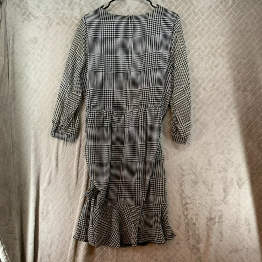 Calvin Klein Womens M Mini Dress Black White Houndstooth Long Sleeve with Belt - Picture 14 of 16
